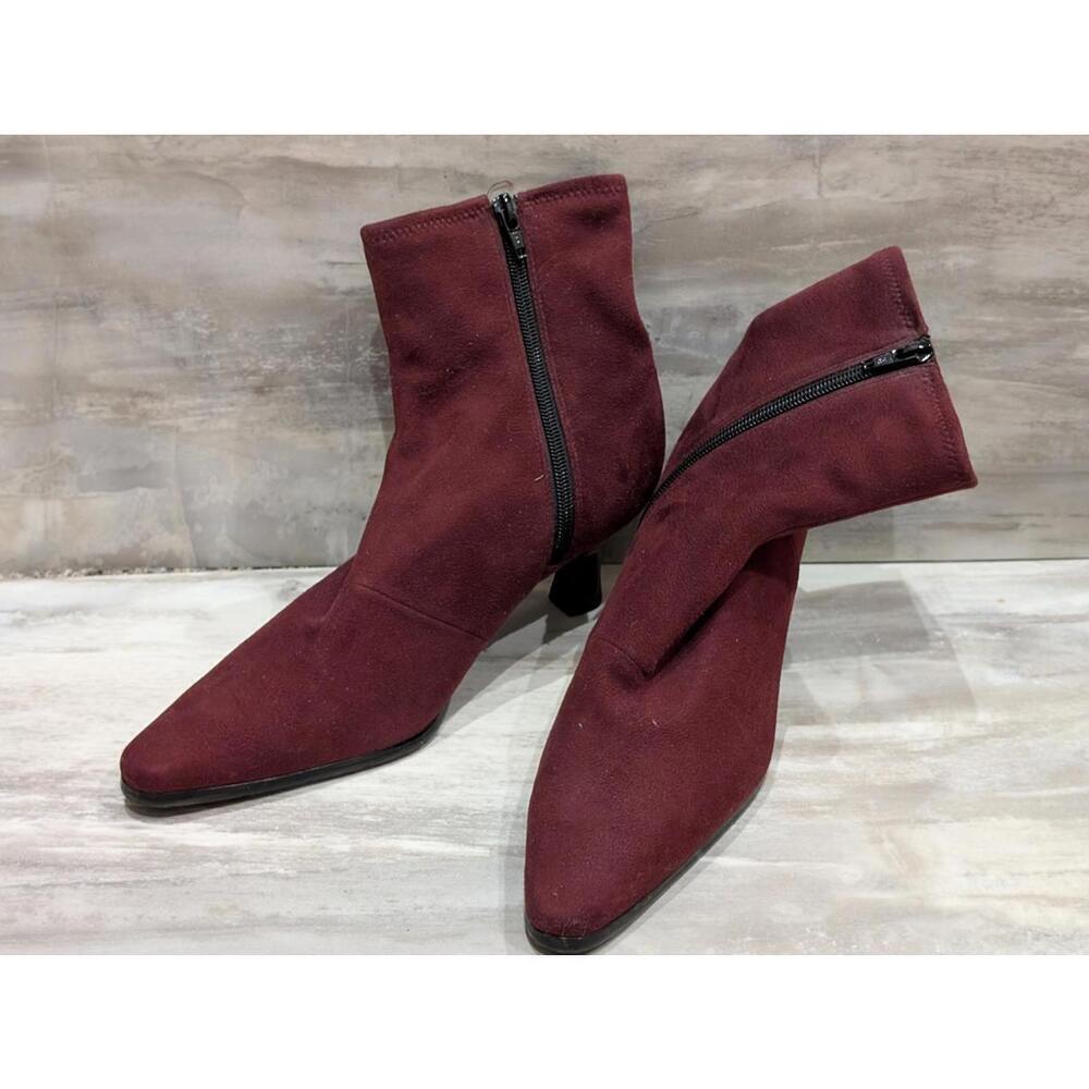 Nordstrom Women's Burgundy Faux Suede Heeled Ankle Boots w/Side Zipper Sz 7.5